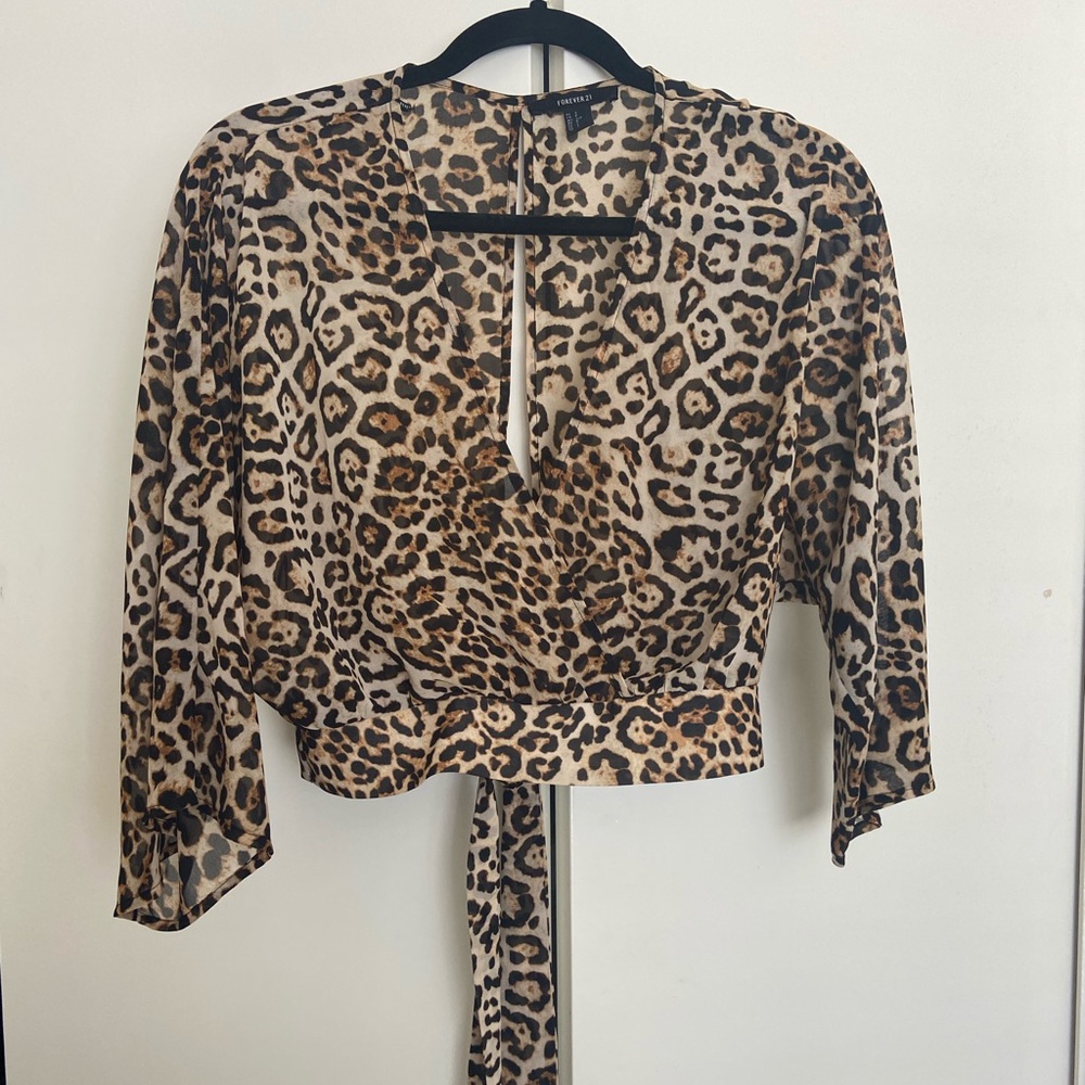 Forever 21 Open Back Tie Leopard Shirt